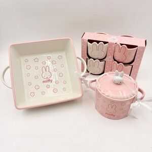 Miffy by Magenta Pink Ceramic Bakeware Set Square Baker Cocotte Ramekins 6pc NEW